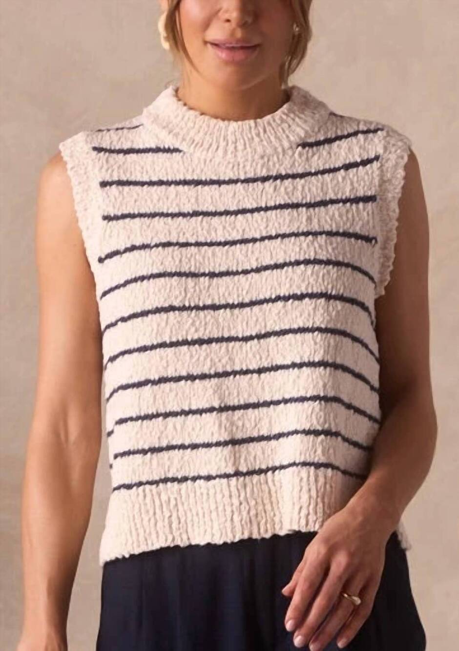 NEW THE NORMAL BRAND louise knit tank in cream & navy stripe
